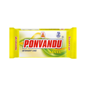 Ponvandu dishwash bar featuring a pack of the product, showcasing its brand logo and the refreshing power of lemons.